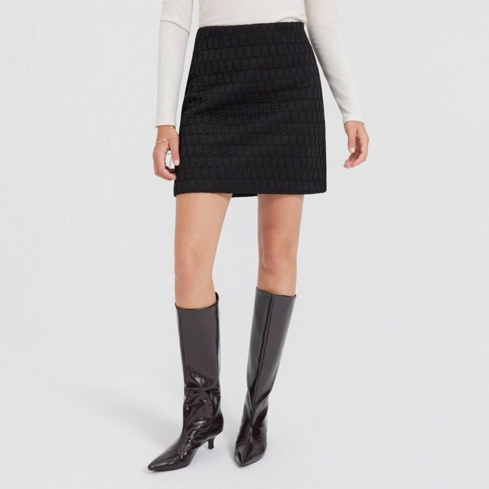 Women's Quilted Mini A-Line Skirt - A New Day Black 8